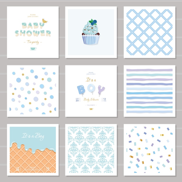 Boy baby shower templates and patterns set