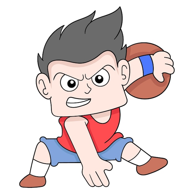 Ragazzo giocatore di basket sulla palla difensiva doodle icon image kawaii