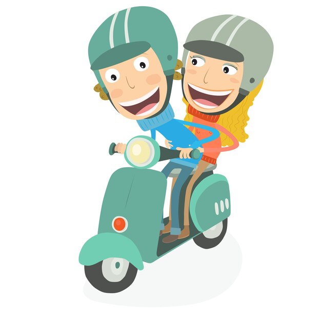 Ragazzo e ragazza bionda che guidano uno scooter vector illustration