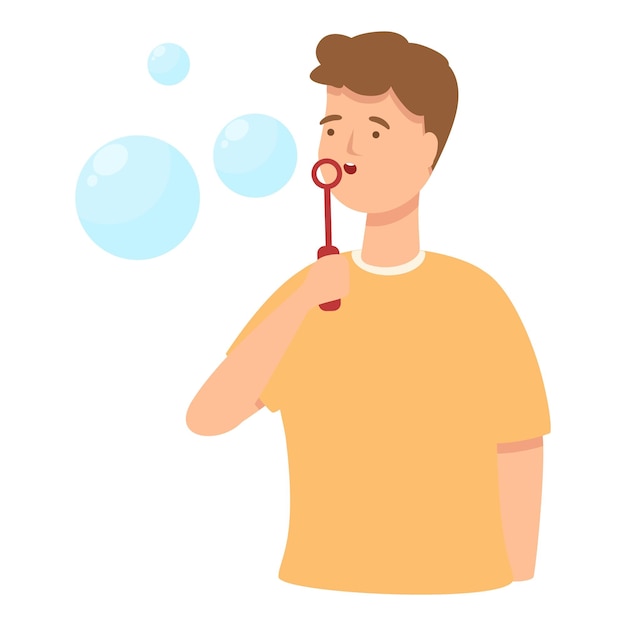 Boy blowing bubbles icon cartoon vector Foam activity Game fun