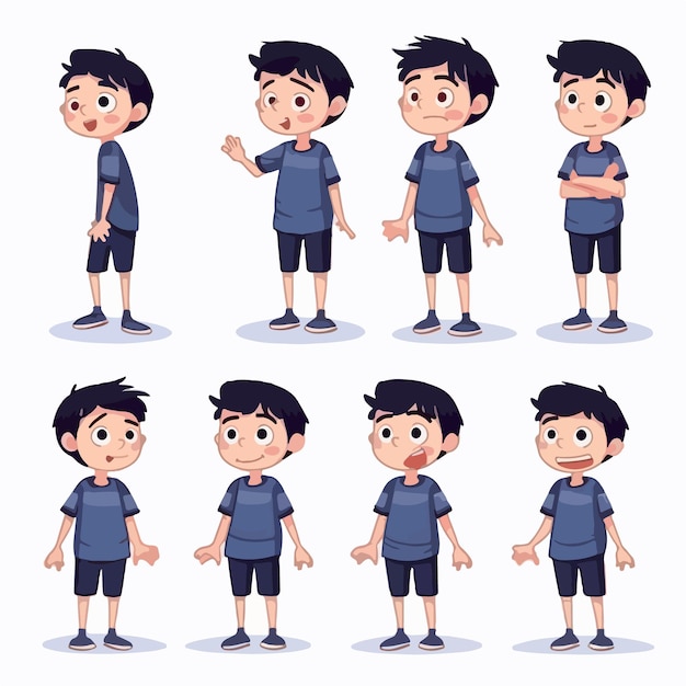 Boy in blue clothing style cartoon illustration