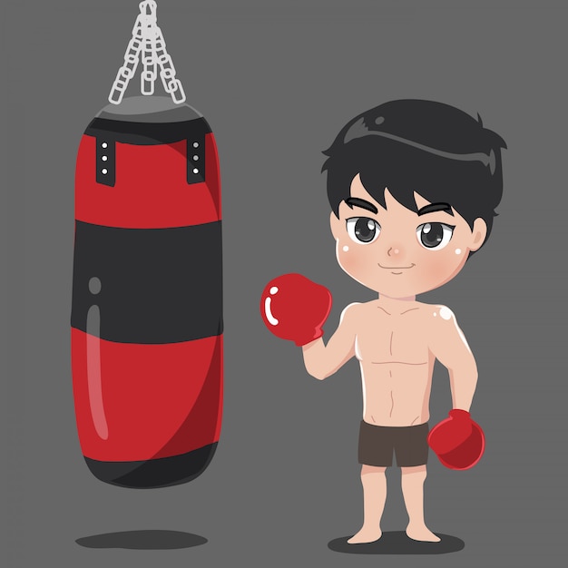 Boy boxer with punch bag Carrier. 