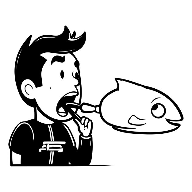 Vector boy brushing his teeth with a toothbrush vector illustration in cartoon style