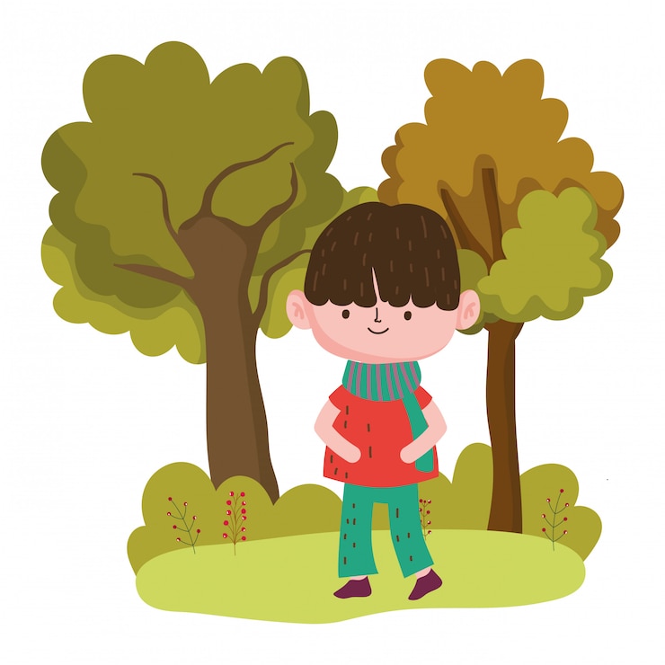 Vector boy cartoon in autumn season design