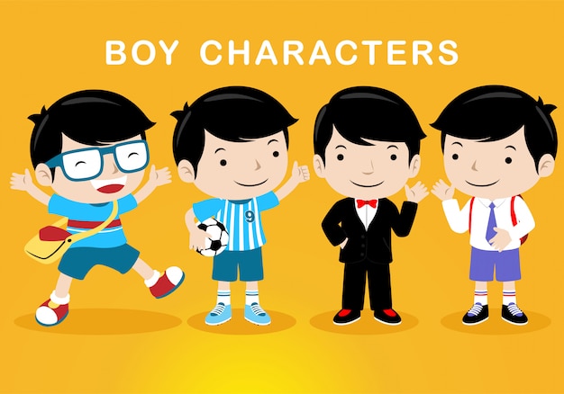 Boy cartoon character with different costume