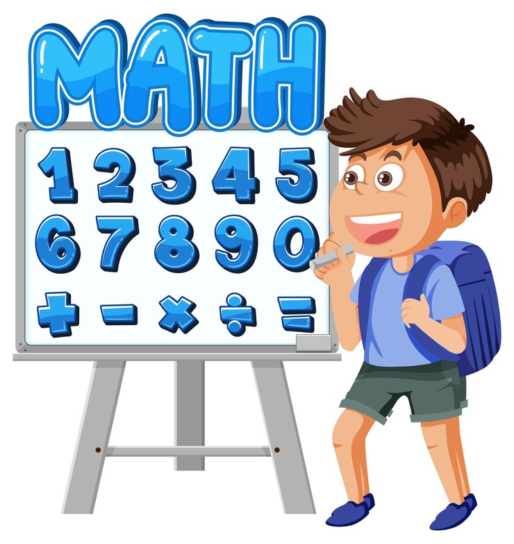 Vector boy cartoon character with math and number theme