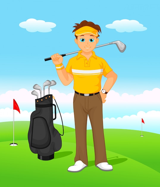 Vector boy cartoon golf player