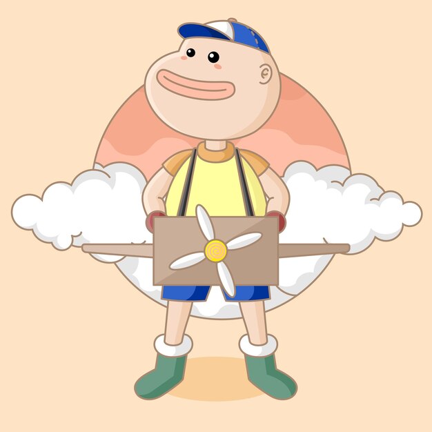 boy cartoon mascot in cardboard airplane costume