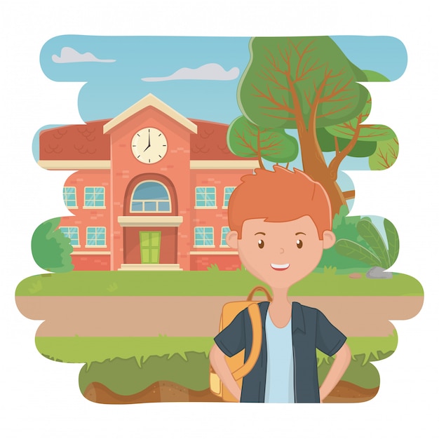 Vector boy cartoon of school