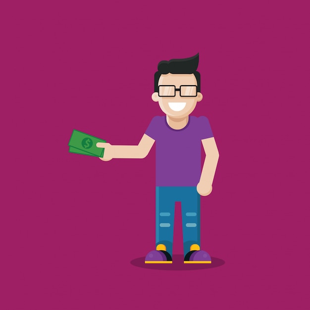 Vector boy catch money flat design