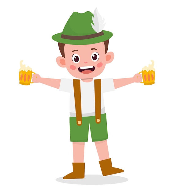 Boy celebrate octoberfest german cartoon illustration