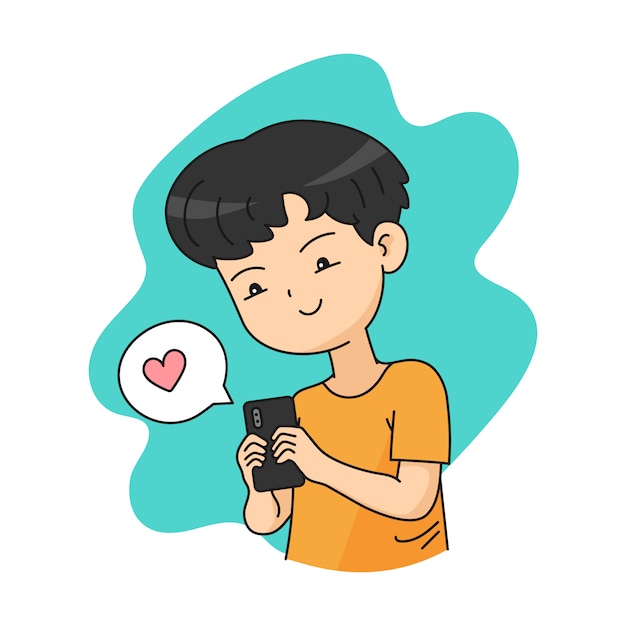 Boy character chat on smartphone