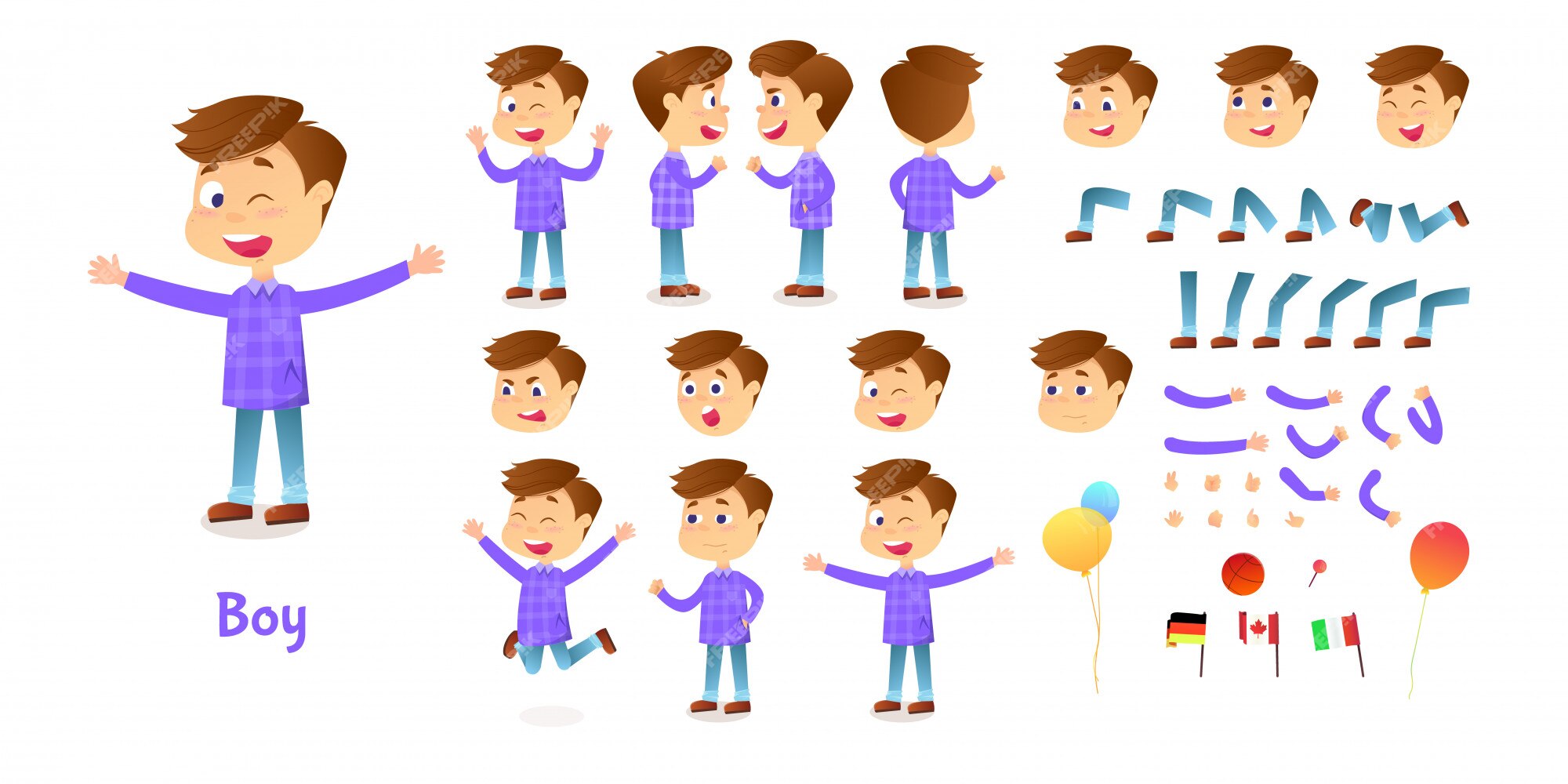 Premium Vector | Boy character constructor. cartoon boy creation mascot kit. character creation set poses and emotions for animation and illustrations Premium Vector | Boy character constructor. cartoon boy creation mascot kit. character creation set poses and emotions for animation and illustrations