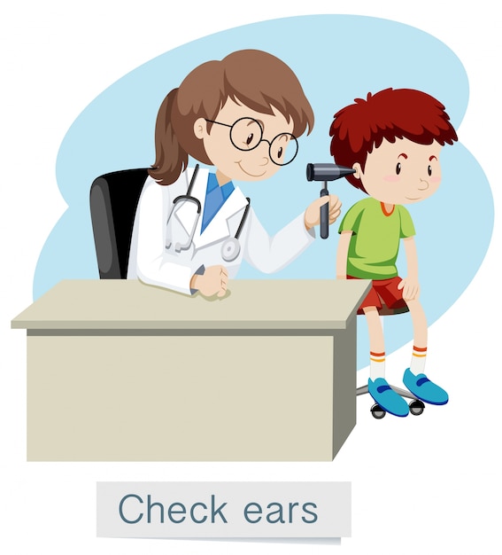 A boy checking ears with doctor