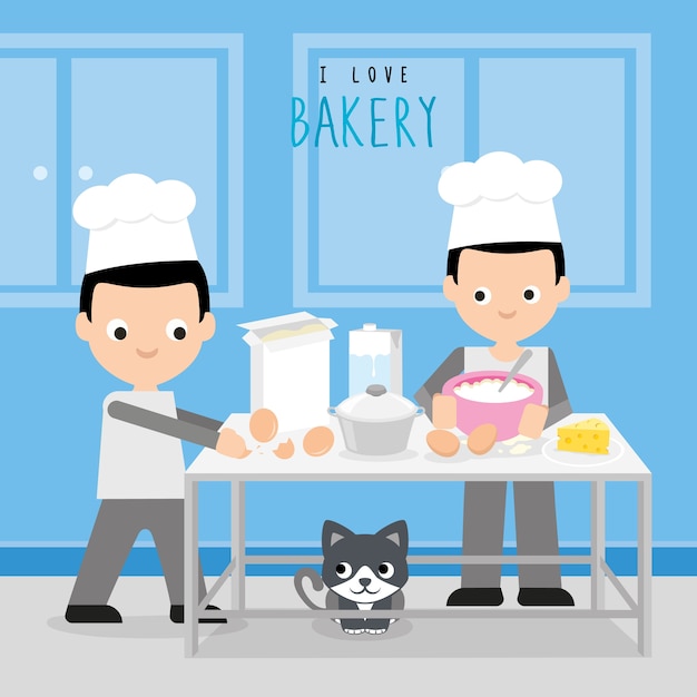 Boy chef cook bakery dessert room shop vector