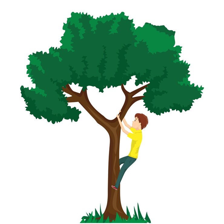 Vector boy climbing tree vector illustration