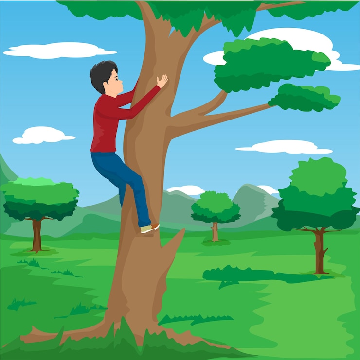 Vector boy climbing tree