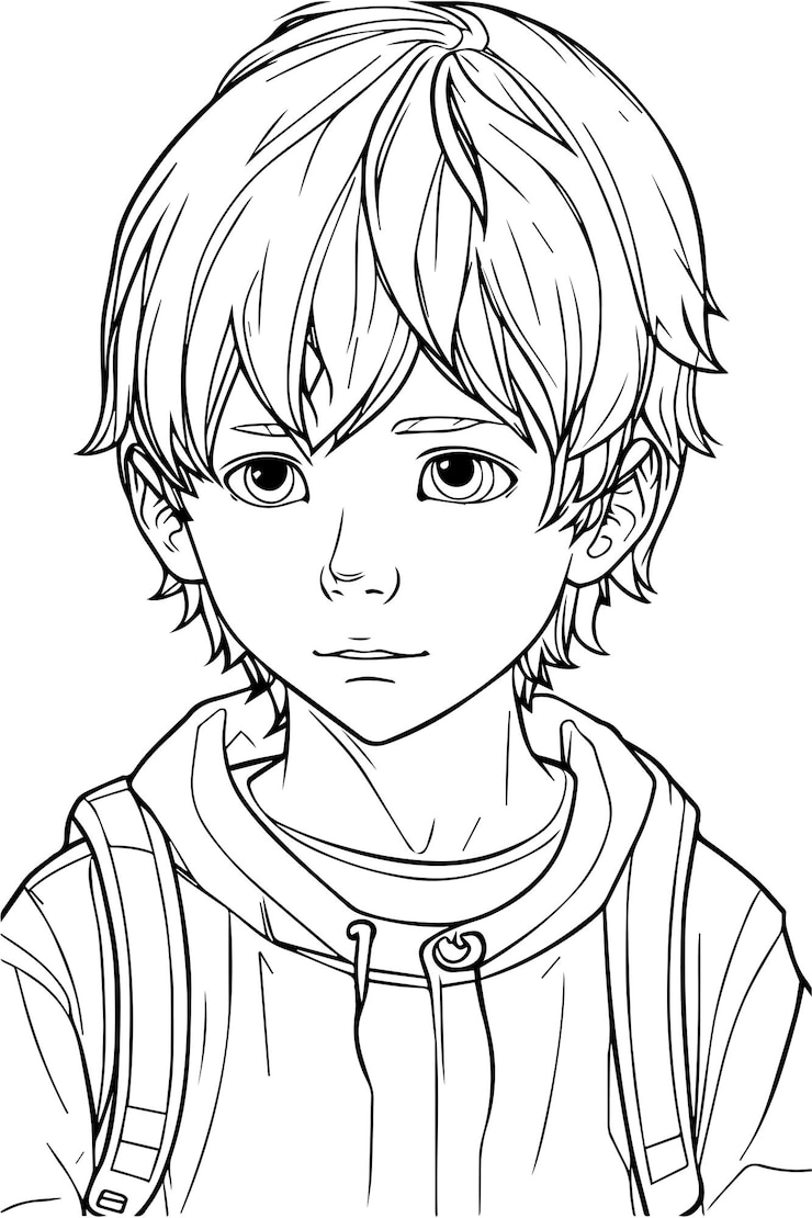Vector boy clip art looking right side coloring book pages for kids