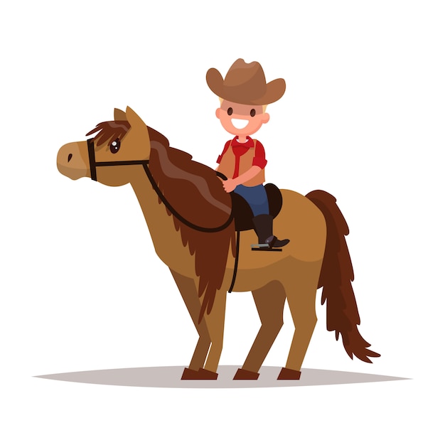 馬に乗った少年カウボーイ。