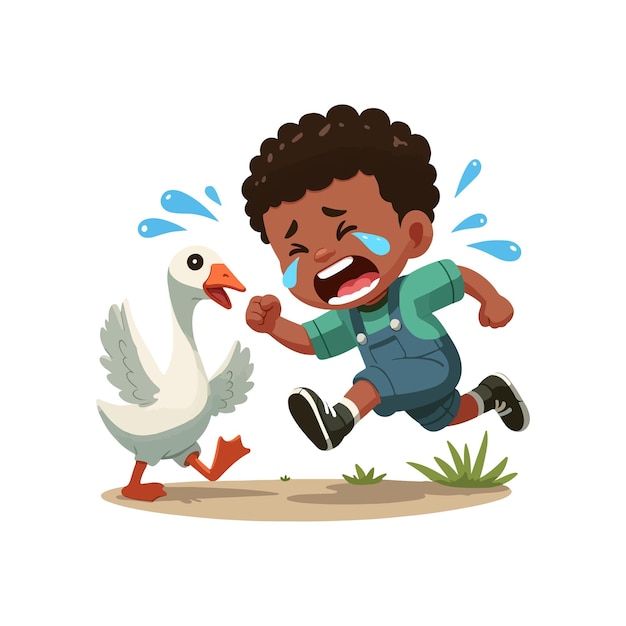 Vector boy cries being chased by geese