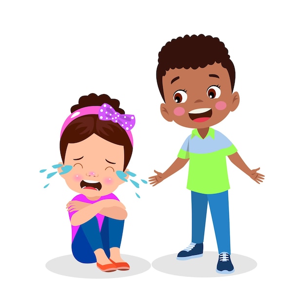 A boy crying and a girl crying on a white background