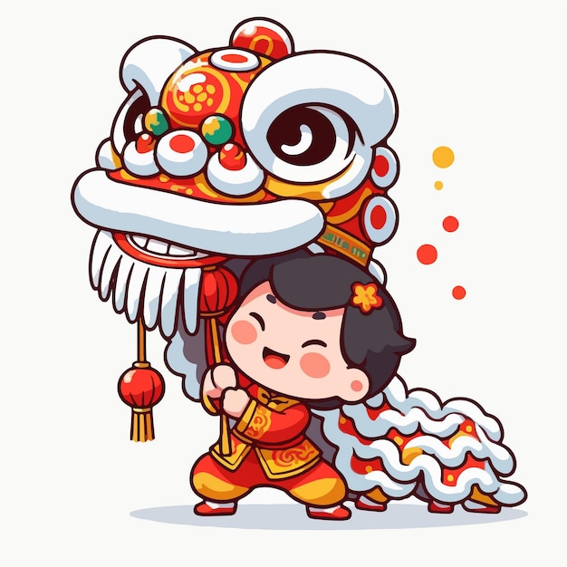 boy dancing lion dance on Chinese New Year