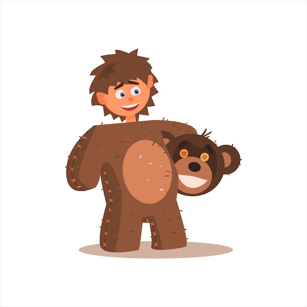 Vector boy desguised as bear flat isolated vector image in cartoon style on white background