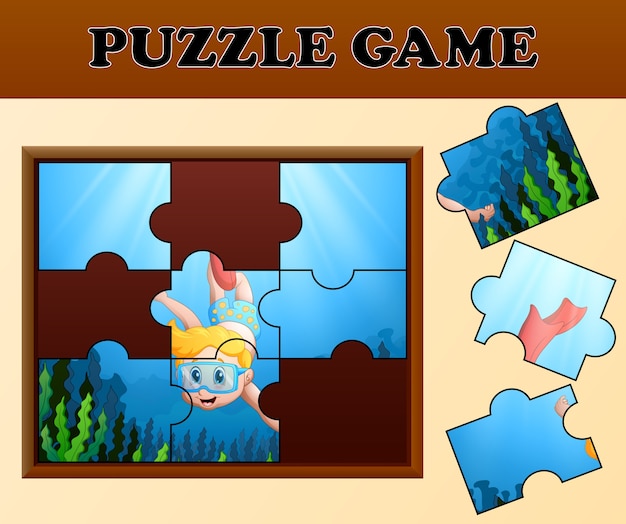 Boy diving with puzzle concept