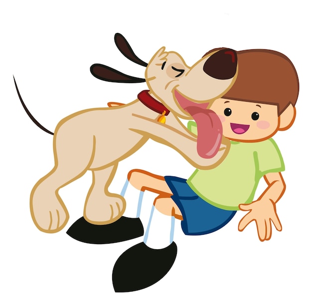 Vector boy dog puppy child pet love friend