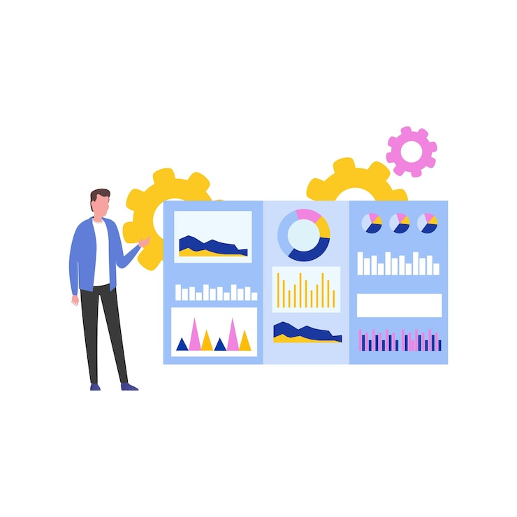 Vector boy doing chart graph management