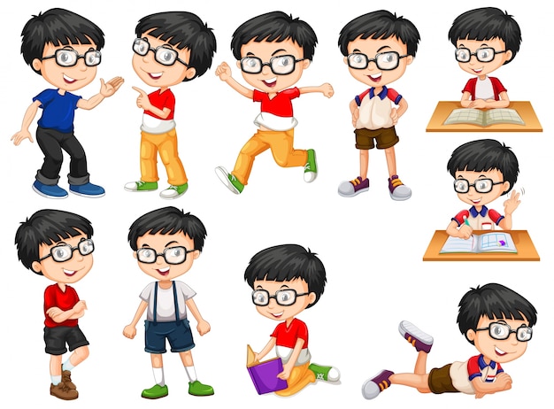 Boy doing different actions illustration