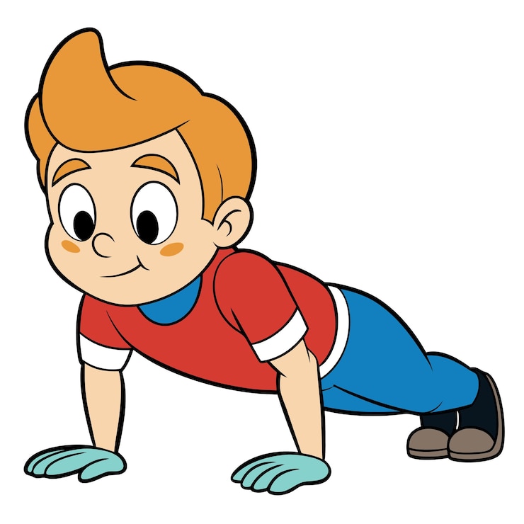 Vector boy doing push-ups
