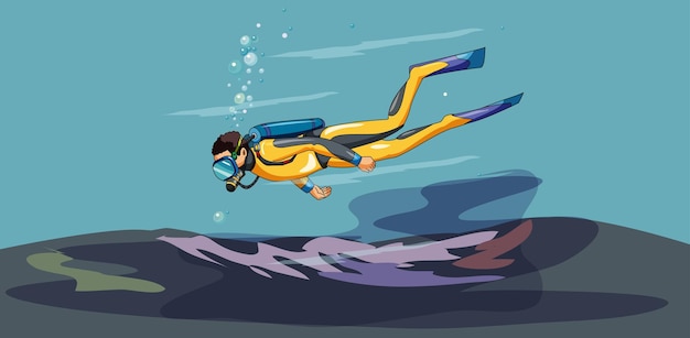 Vector boy doing scuba diving