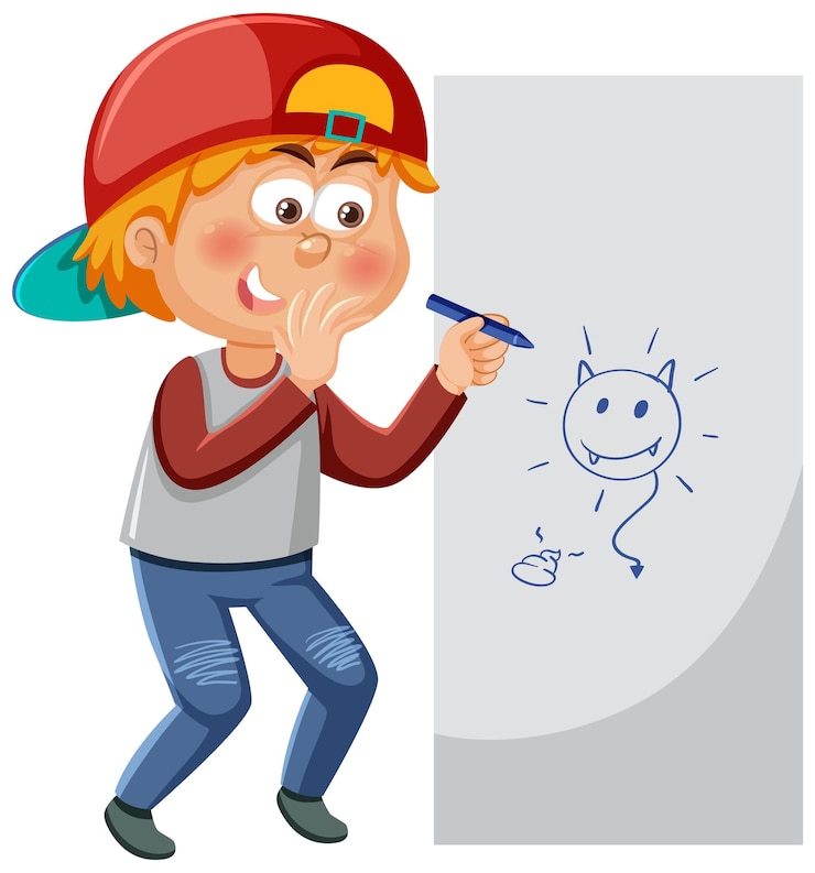Vector a boy drawing devil on paper