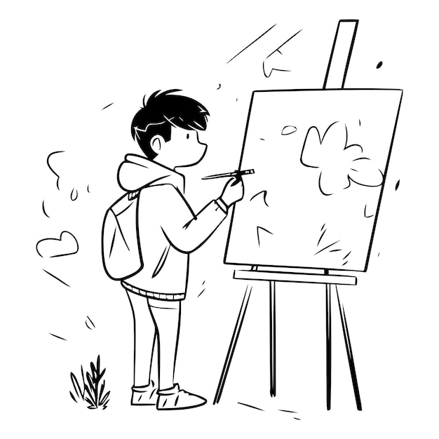 Vector boy drawing on easel back to school