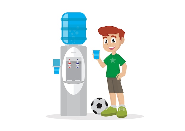 Boy drinking water in water cooler.