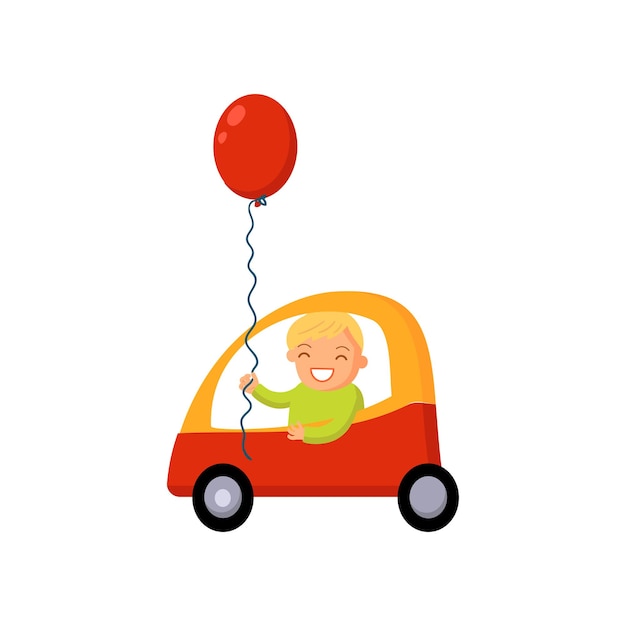Boy driving car cartoon vector Illustration isolated on a white background