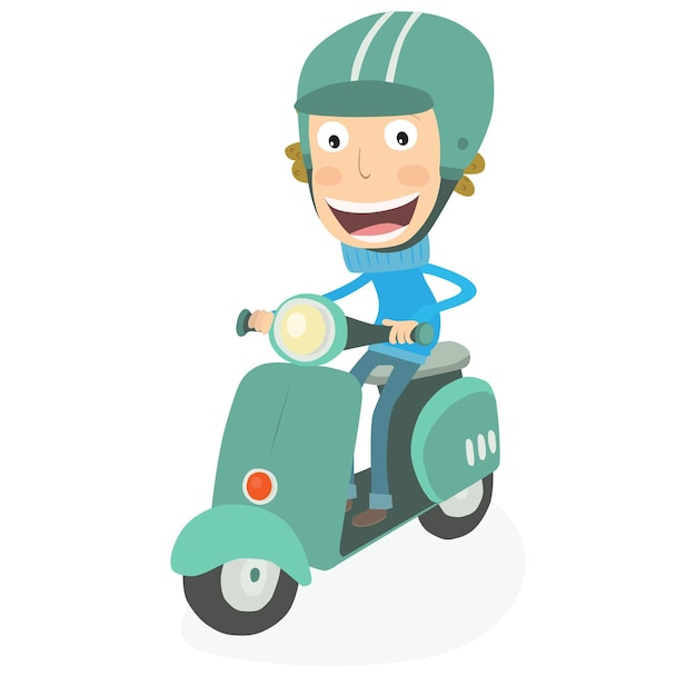 Ragazzo che guida uno scooter vector illustration.