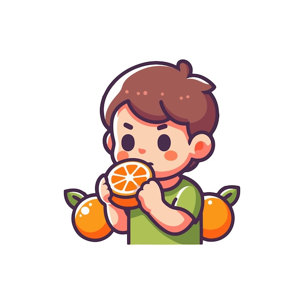 Vector boy eating orange ai generated image