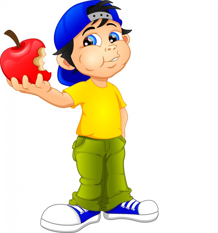वेक्टर boy eats red apples