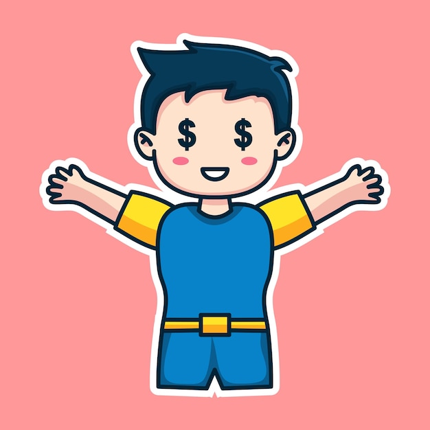 Boy expression cute sticker illustration