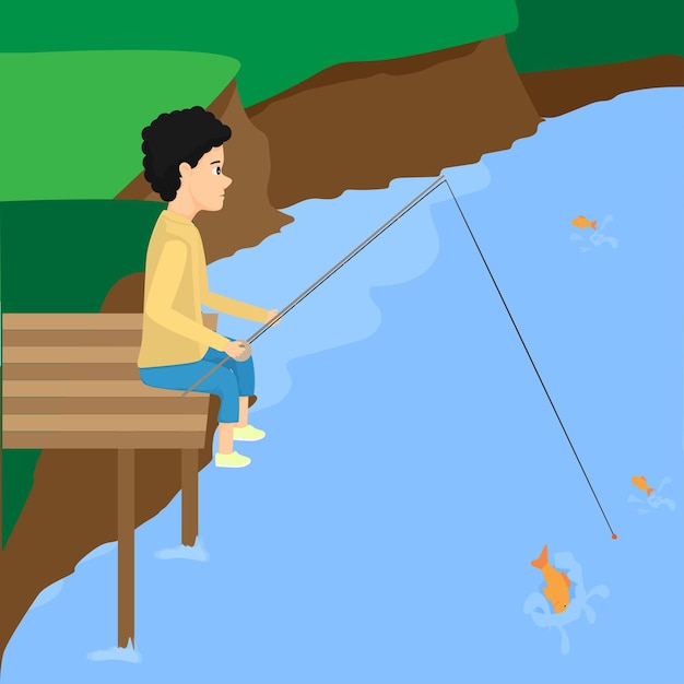 Vettore pesca del ragazzo