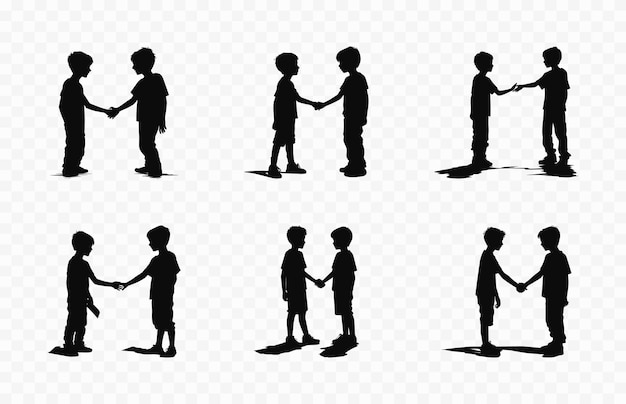 Boy Friendship Silhouettes Vector Set Silhouette van mannelijke vrienden