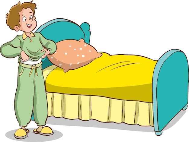 Vector boy getting out of bed changing cartoon vector