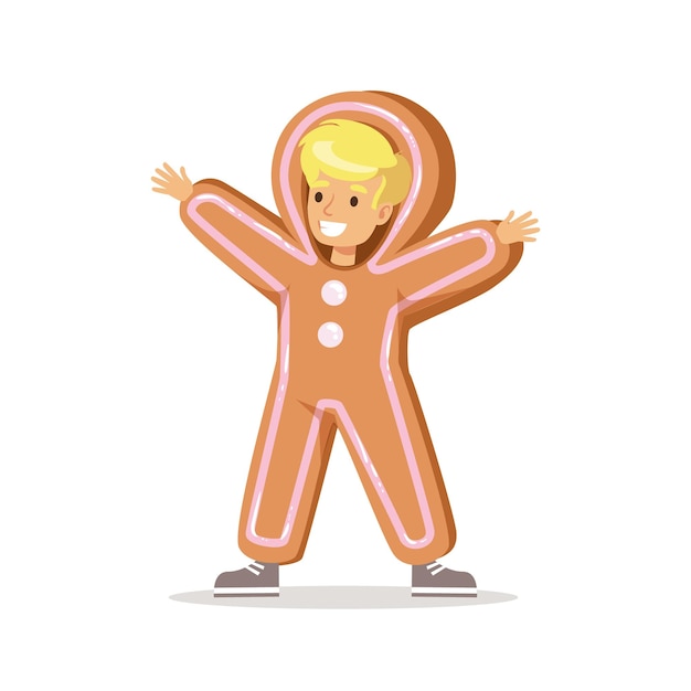 Premium Vector | Boy in ginger bread man outfit dressed as winter holidays  symbol for the costume christmas carnival party