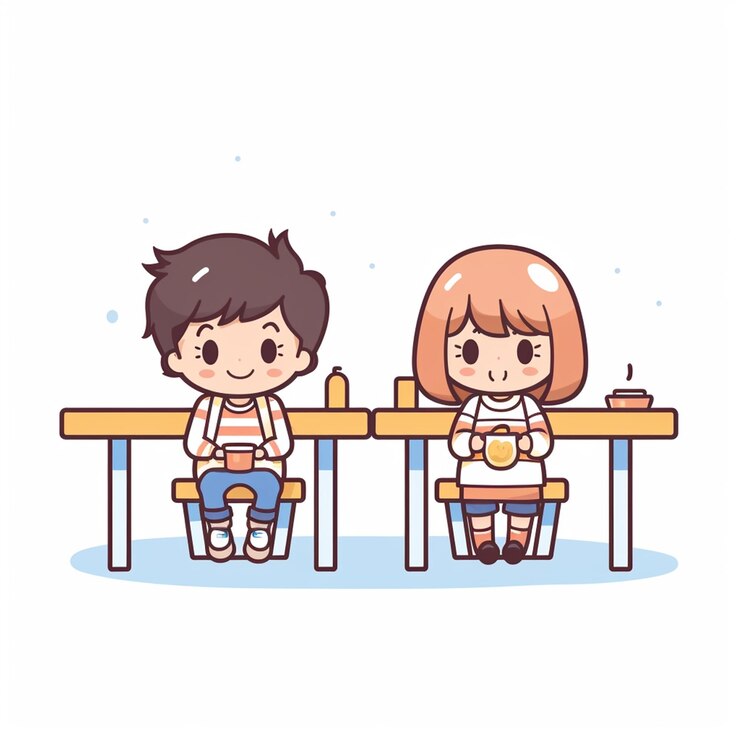 Premium Vector Boy and girl are eating together in the canteen school