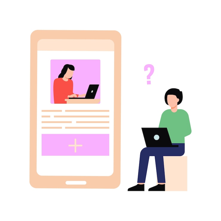 Vector boy and girl are helping each other online