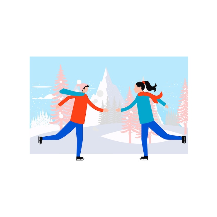 Vector 男の子と女の子がアイススケートをしています
