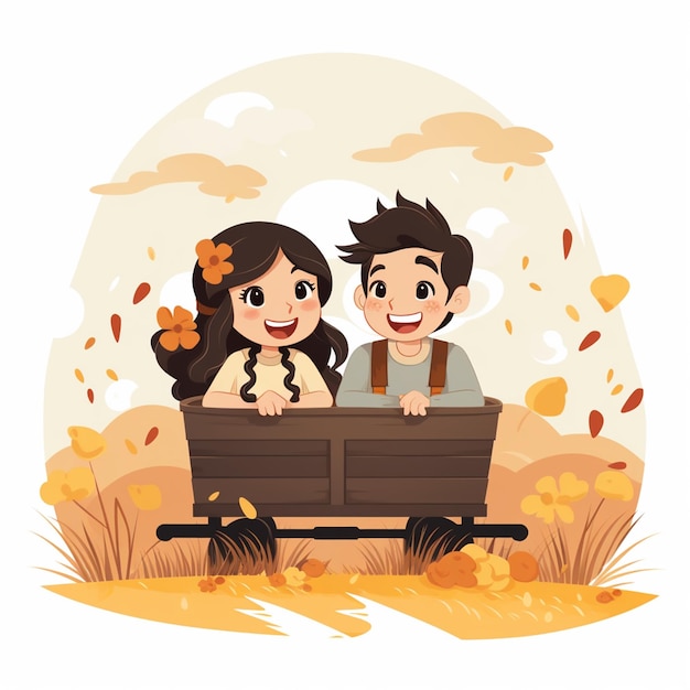 boy and girl are playing in the autumn forest