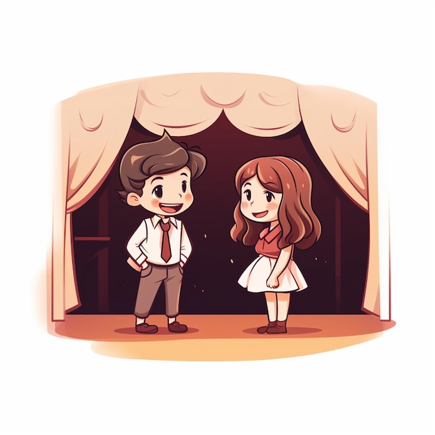 boy and girl are practicing theater in the stage for performance